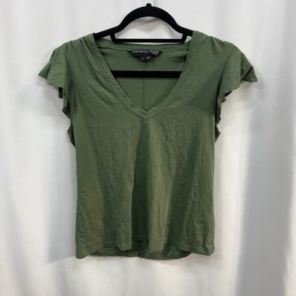 Veronica Beard Green Julianka Flutter Sleeve V-Neck 100% Pima Cotton Top Small - Picture 1 of 5